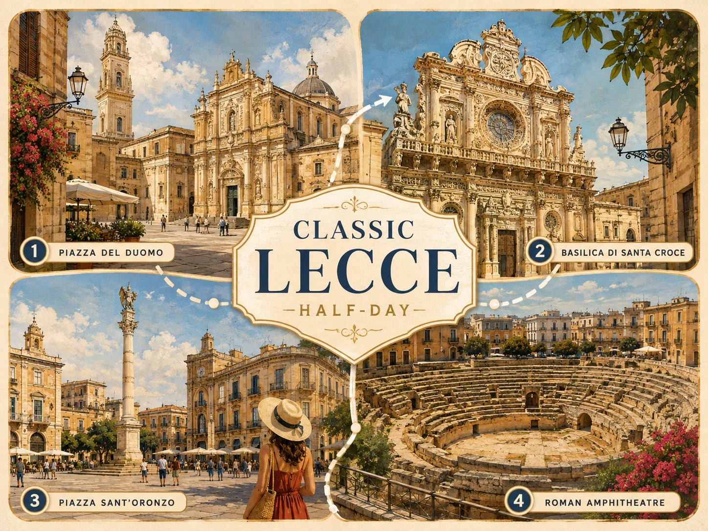 Classic Lecce half-day route through the Duomo, Santa Croce, Sant'Oronzo and Roman Amphitheatre