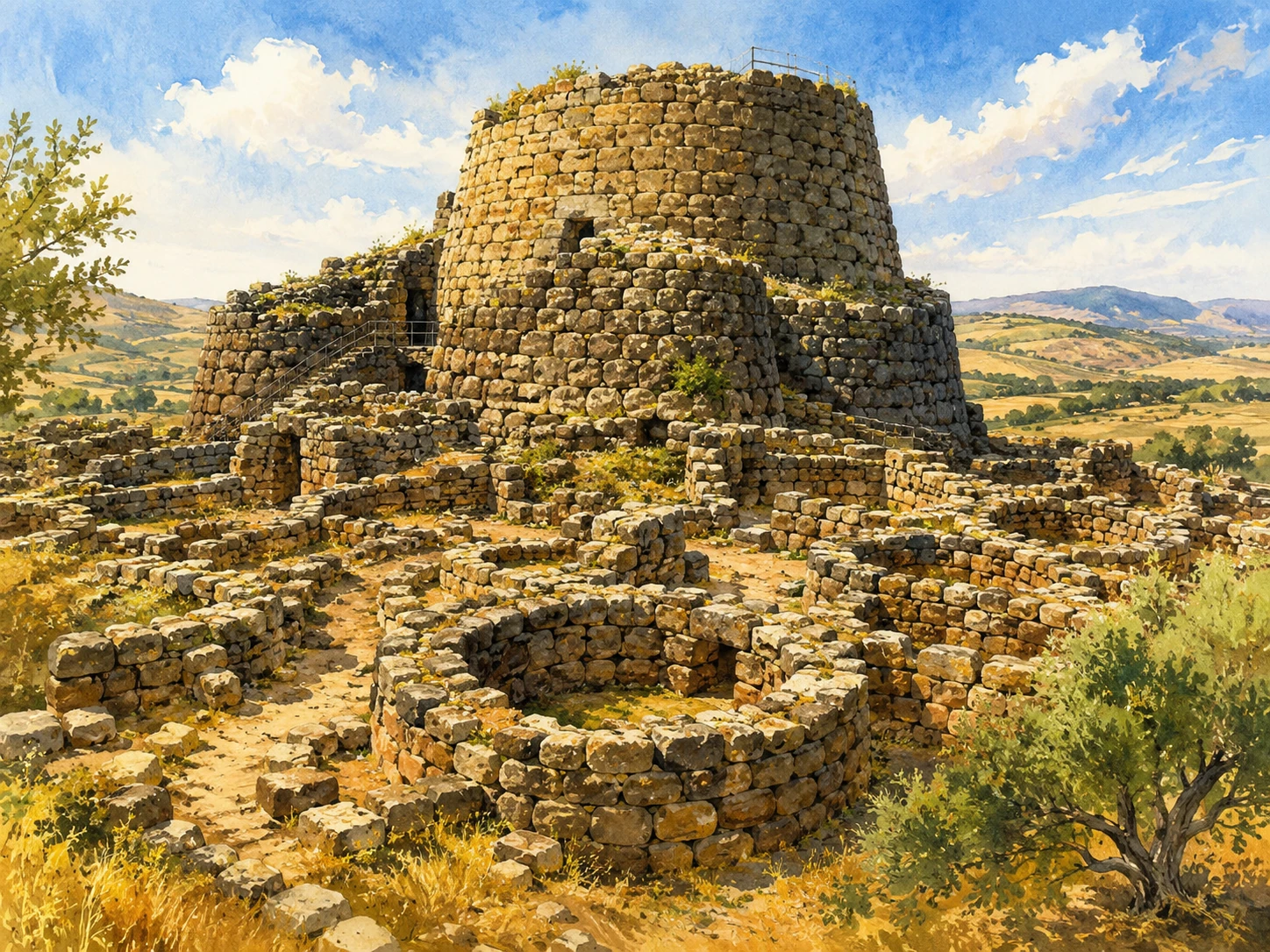 Ancient stone towers and archaeological remains at Su Nuraxi di Barumini