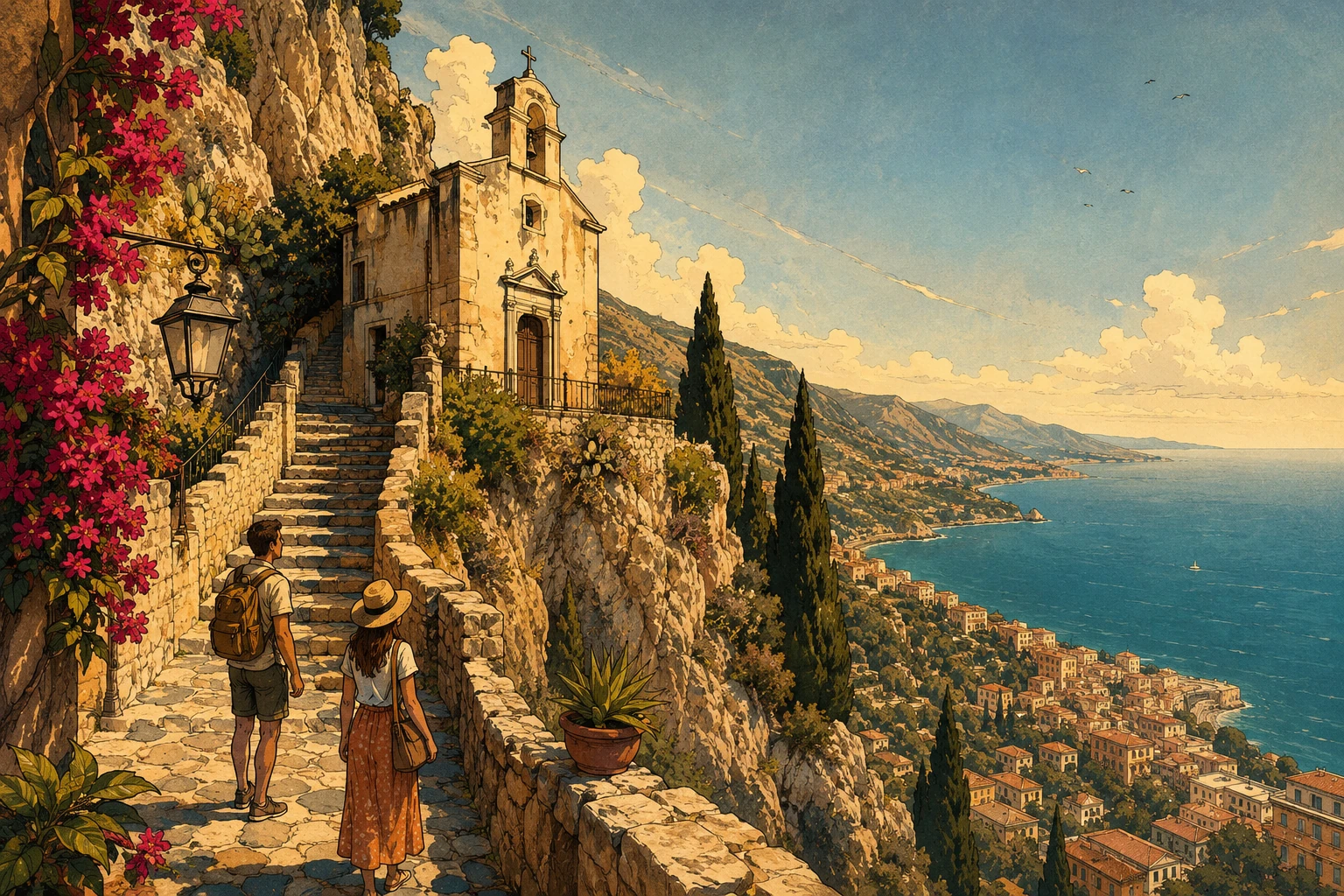 Illustration of Madonna della Rocca chapel above Taormina