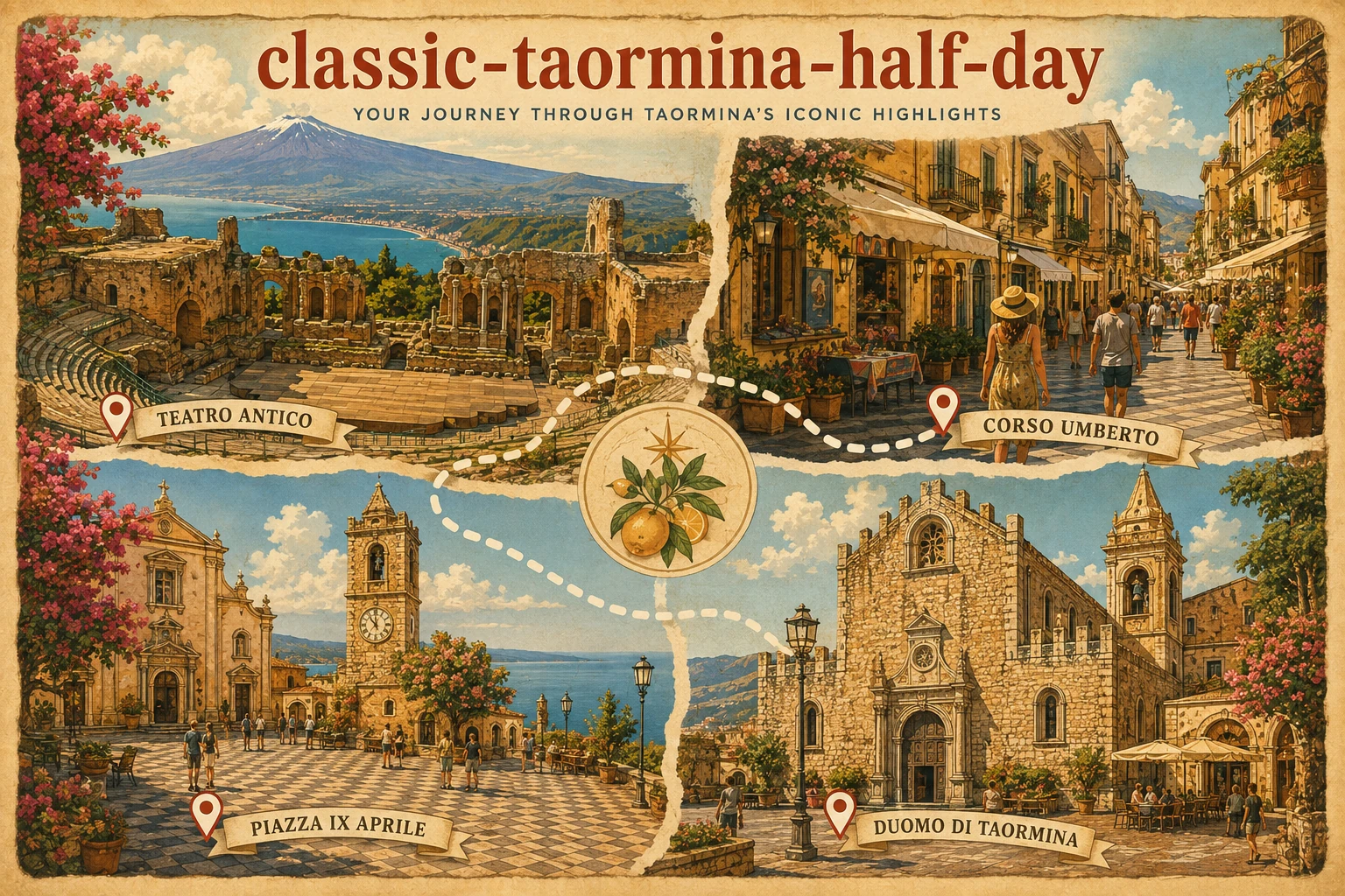 Illustrated classic half-day route through Taormina