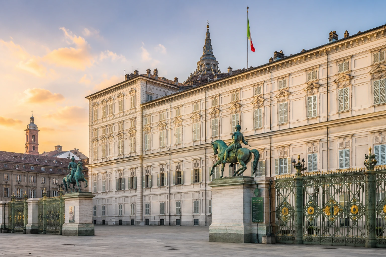 Illustration of the Royal Palace of Turin and its elegant Savoy architecture