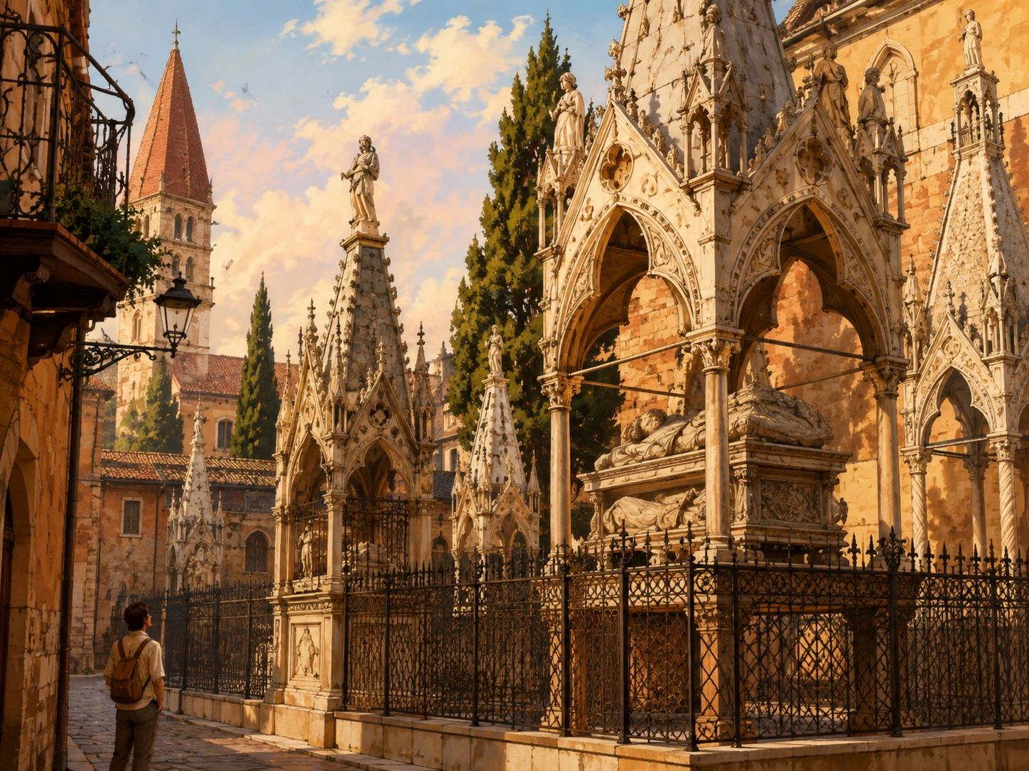 Gothic Scaliger Tombs and wrought-iron enclosure in Verona